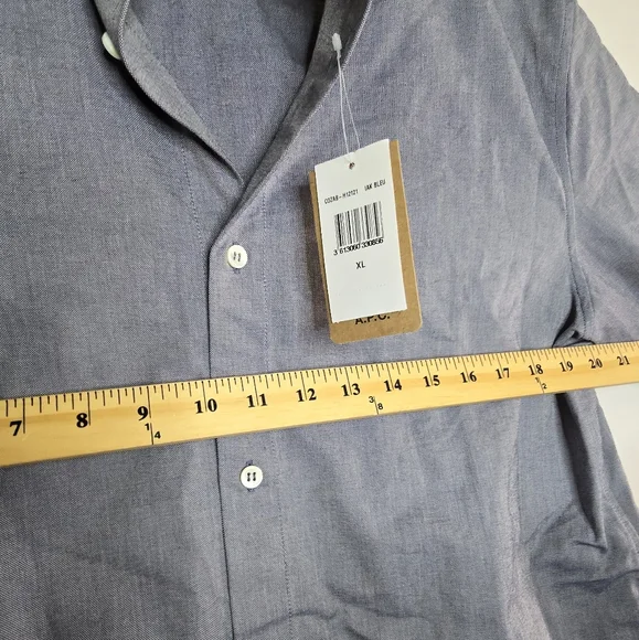 A.P.C. Dress Shirt Buttun Up Collar Blue Oxford Cut Long-sleeved Buttons On Cuff - Picture 9 of 11